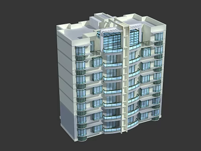 Modern Multi Storey Residential Building Exterior With Balconies And Large Windows 3d model