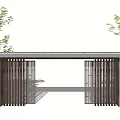 Contemporary Entrance Gate With Wooden Lattice Design And Concrete Walls Surrounded By Trees