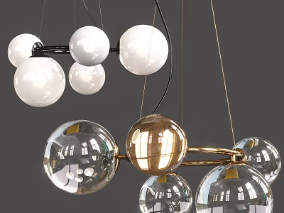 Modern Pendant Light with Glass Spheres and Gold Metal Frame Design for Living Room 3d model