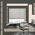 Modern Minimalist Tatami Bedroom Interior With Window Blinds Built in Cabinet Desk Chair And Rug