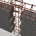 Building Exterior Wall Construction Underway With Scaffolding And Layered Brick Structure 3d model