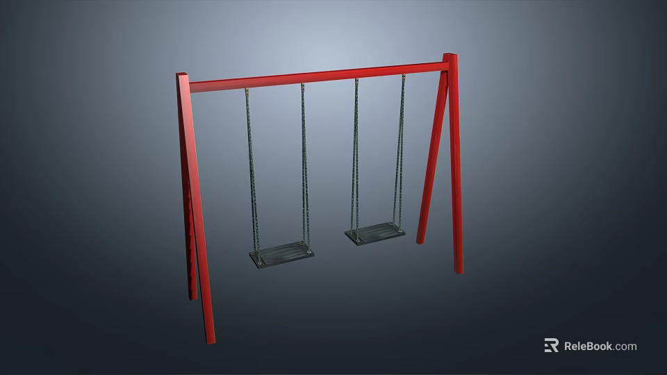 Outdoor Playground Equipment Red Frame Two Seat Swing With Black Chains 3d model
