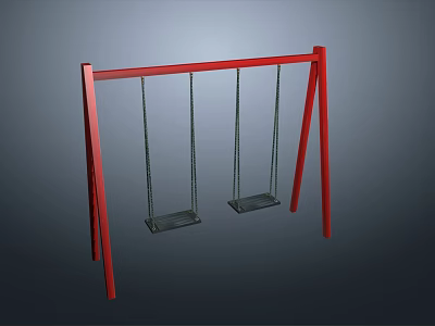 Outdoor Playground Equipment Red Frame Two Seat Swing With Black Chains 3d model