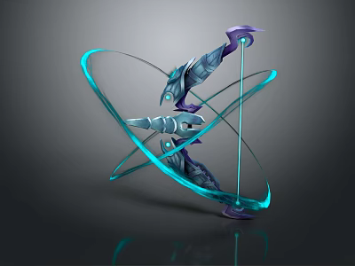 Futuristic Weapon Design Featuring Blue Purple Bow With Translucent Curved Elements 3d model