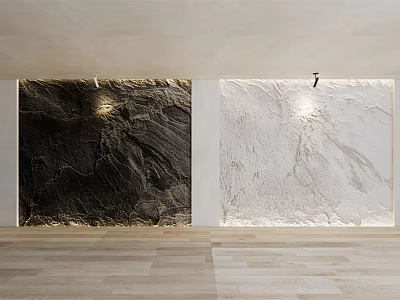 Textured Dark And Light Stone Wall In Modern Interior With Lighting 3d model