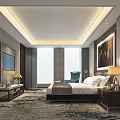 Elegant Hotel Room Interior With Large Bed Nightstand Lamp TV Window Carpet And Decorative Painting