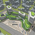 Modern Commercial Complex With Green Roofs And Integrated Urban Design Features 3d model