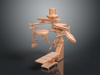 Copper Colored Medical Surgical Equipment With Adjustable Arms Operating Table And Lamp 3d model