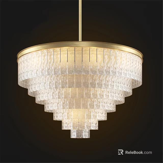 Elegant Modern Layered Glass Chandelier With Gold Frame And Transparent Shade 3d model 