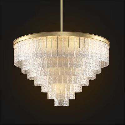 Elegant Modern Layered Glass Chandelier With Gold Frame And Transparent Shade 3d model