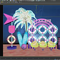 Pink Themed Photo Check-in Spot With Arch Life Rings Palm Tree And Chairs