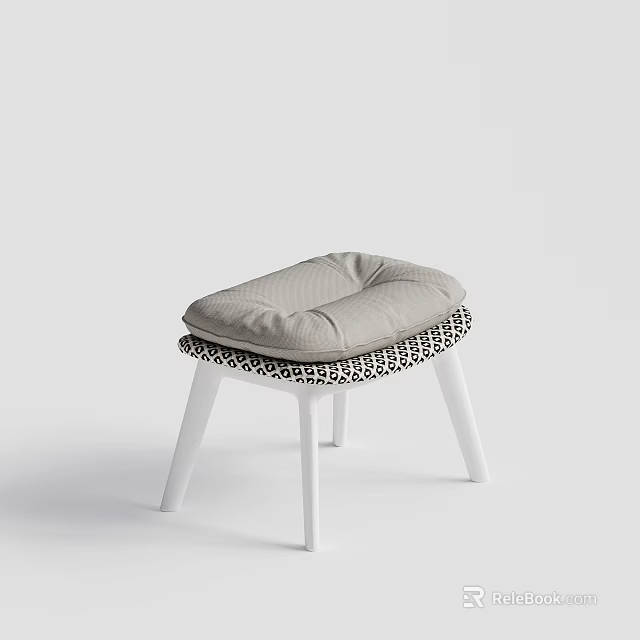 Modern Ottoman With Light Gray Padded Cushion Black White Leopard Print Trim And White Legs 3d model 