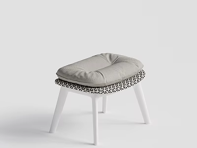 Modern Ottoman With Light Gray Padded Cushion Black White Leopard Print Trim And White Legs 3d model