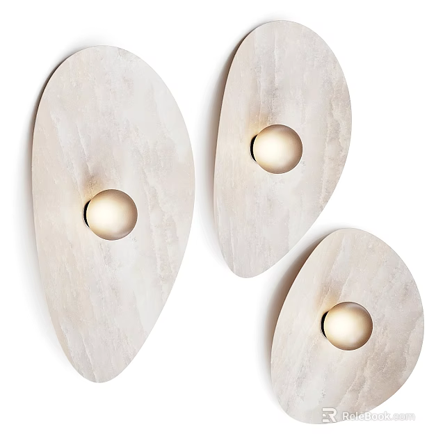 Three Light Colored Wall Lamps With Irregular Shape And Round Light Source 3d model