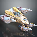 Futuristic Sci-Fi Spaceship With Detailed Gold White Design And Multiple Metallic Engines