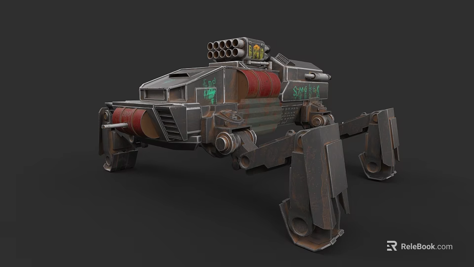 Futuristic Mechanical Combat Weapon with Multiple Legs Armored Structure and Top Weapon System 3d model 