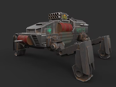Futuristic Mechanical Combat Weapon with Multiple Legs Armored Structure and Top Weapon System 3d model
