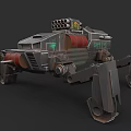 Futuristic Mechanical Combat Weapon with Multiple Legs Armored Structure and Top Weapon System