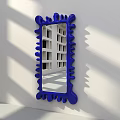 Blue Decorative Mirror With Unique Wavy Frame Against White Wall With Sunlight Shadows 3d model
