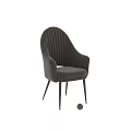 Modern Gray Velvet Leisure Chair With Striped Backrest And Metal Legs