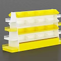 Yellow Store Shelf With Multiple Layers And Various Packaged Products Neatly Arranged 3d model