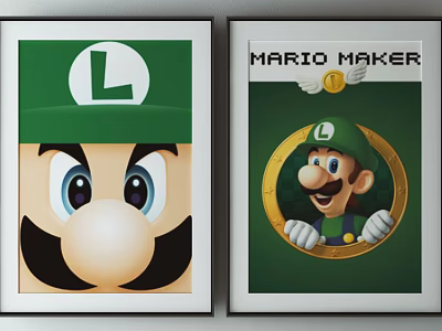 Mario Maker Game Posters Featuring Green L Logo And Character Art Prints 3d model