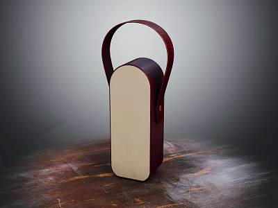 Brown Handbag With Curved Handle And Light Dark Panel On Wooden Tabletop 3d model