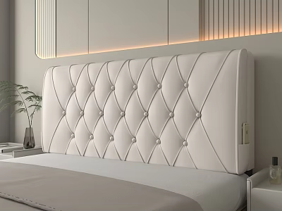 Elegant Modern Bedroom Interior with Beige Tufted Upholstered Headboard Nightstand and Potted Plant 3d model