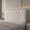 Elegant Modern Bedroom Interior with Beige Tufted Upholstered Headboard Nightstand and Potted Plant