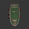 Colorful Small Boat DORY With Blue Hull Yellow Green Flag Lifebuoy And Orange Buoys