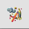 Colorful Rocket And Airplane With Stars Clouds Balloons And Gift Boxes For Space Themed Decorations