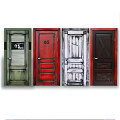 Four Different Colored Doors Featuring Various Designs And Decorative Details For Home Interior