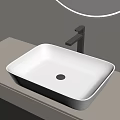 White Square Ceramic Washbasin on Light Colored Countertop with Modern Faucet