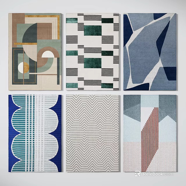 Square Rugs Featuring Geometric Patterns Modern Design For Colorful Home Decor 3d model