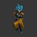 Anime Action Figure In Dynamic Battle Pose With Blue Spiky Hair And Orange Pants