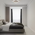 Modern Minimalist Bedroom Interior With Grey Bed Nightstands Ceiling Light And White Wardrobe