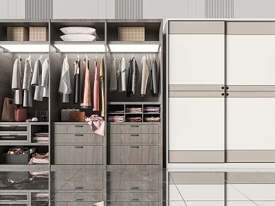 Modern Wardrobe Interior With Sliding Doors Storage Drawers And Hanging Rails 3d model