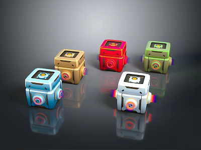 Colorful Decorative Boxes With Modern Design And Reflective Surfaces In Various Hues 3d model