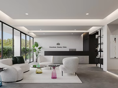 Modern Reception Area In Diamond Realty Office With Lounge Sofa Chairs Green Plant And Windows 3d model