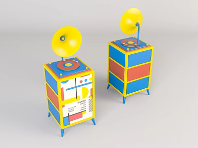 Colorful Modern Entryway Console Cabinet with Yellow Blue Red Layers and Circular Top Design 3d model