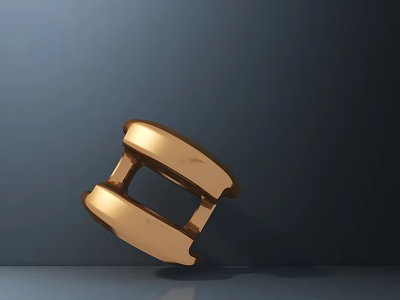 Golden Sculpture With Symmetrical Curved Parts And Connecting Structure Floating On Dark Background 3d model