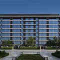 Modern High Rise Residential Building With Glass Windows And Lush Greenery Surroundings