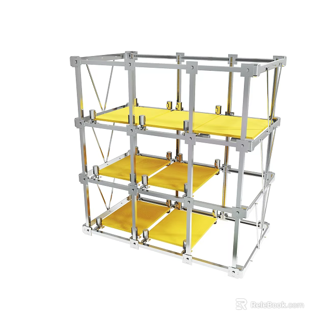 Metal Frame Multi Layer Storage Rack With Yellow Shelves And Modular Design 3d model 