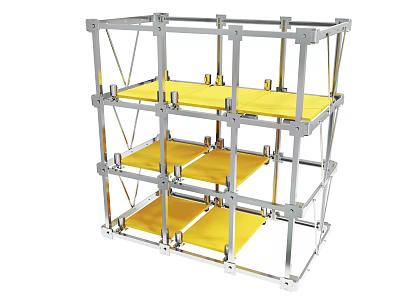 Metal Frame Multi Layer Storage Rack With Yellow Shelves And Modular Design 3d model
