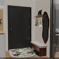 Entryway Hallway Interior With Wooden Shelves Displaying Vinyl Records And Album Covers