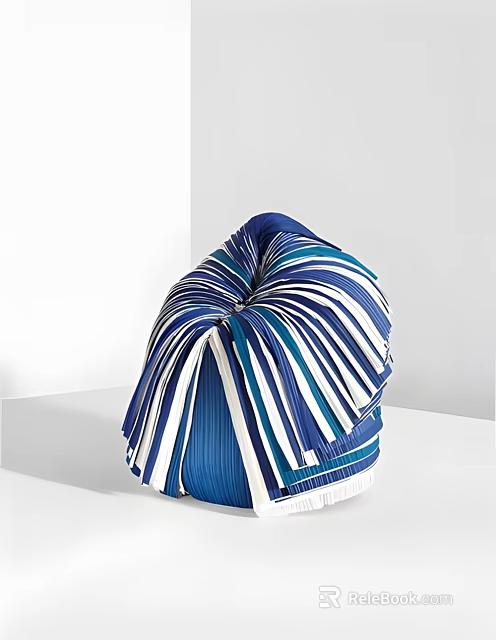 Blue And White Striped Pleated Modern Accent Chair With Artistic Design For Interior 3d model 