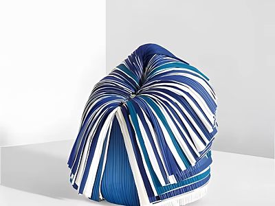 Blue And White Striped Pleated Modern Accent Chair With Artistic Design For Interior 3d model