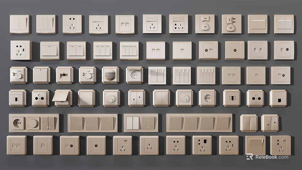 Various Modern Switch Panels Showcasing Different Designs For Home Electrical Use 3d model 