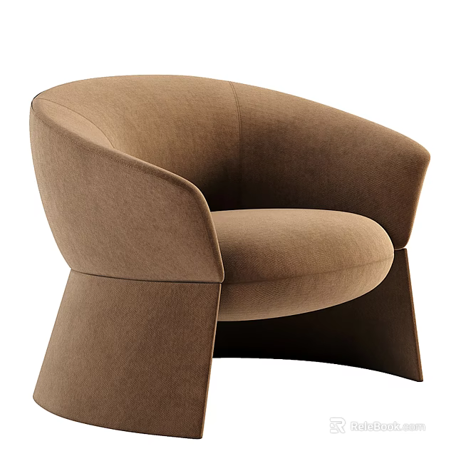 Modern Brown Upholstered Accent Chair With Curved Backrest And Unique Base 3d model 