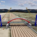 Modern Bridge Construction Site Featuring Cranes Steel Structure And Rail Tracks 3d model